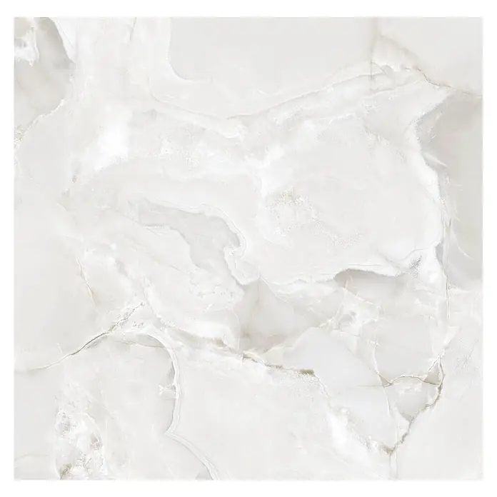 Feinsteinzeugfliese Onyx Freedom - 60 x 60 cm, White, Glänzend - Weiße Fliese in Marmoroptik mit dezenter Maserung.