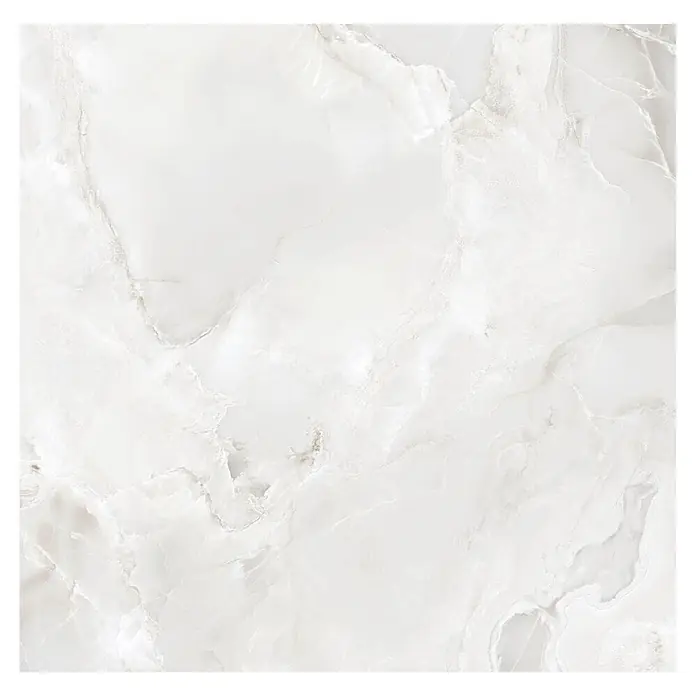Feinsteinzeugfliese Onyx Freedom - 60 x 60 cm, White, Glänzend - Polierter weißer Marmor mit subtilen grauen und beigen Äderungen.