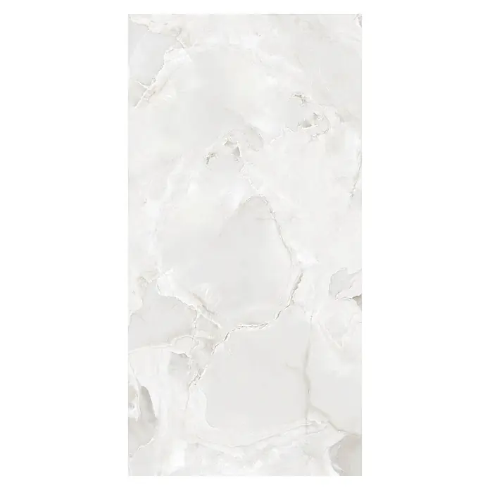 Feinsteinzeugfliese Onyx Freedom - 60 x 120 cm, White, Glänzend - Weiße Marmor-Optik Feinsteinzeugfliese mit zarter grauer Äderung.