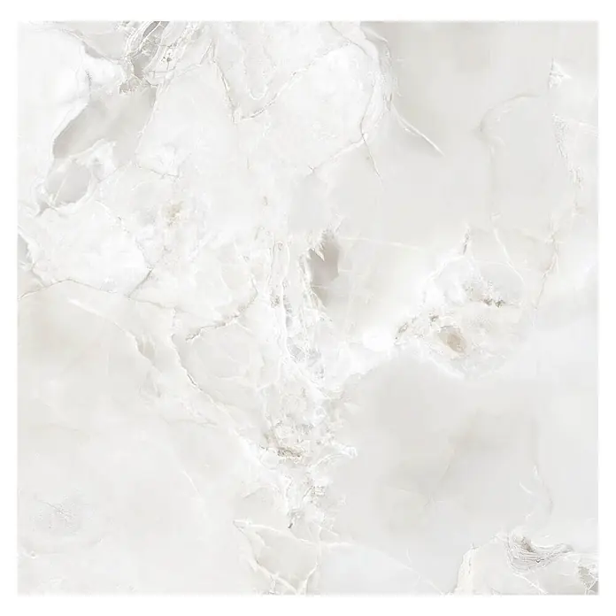 Feinsteinzeugfliese Onyx Freedom - 60 x 60 cm, White, Glänzend - Quadratische helle Marmorfliese mit subtiler natürlicher Maserung und Mustern.