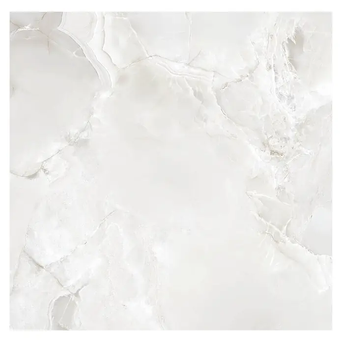 Feinsteinzeugfliese Onyx Freedom - 60 x 60 cm, White, Glänzend - Weiße Marmoroberfläche mit subtiler grauer Maserung, ideal für elegante Innenräume.