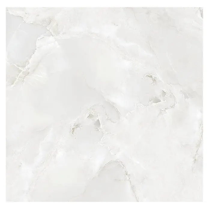 Feinsteinzeugfliese Onyx Freedom - 60 x 60 cm, White, Glänzend - Polierte weiße Onyx-Optik Fliese mit subtiler grau-beiger Maserung, ideal für elegante Oberflächen.