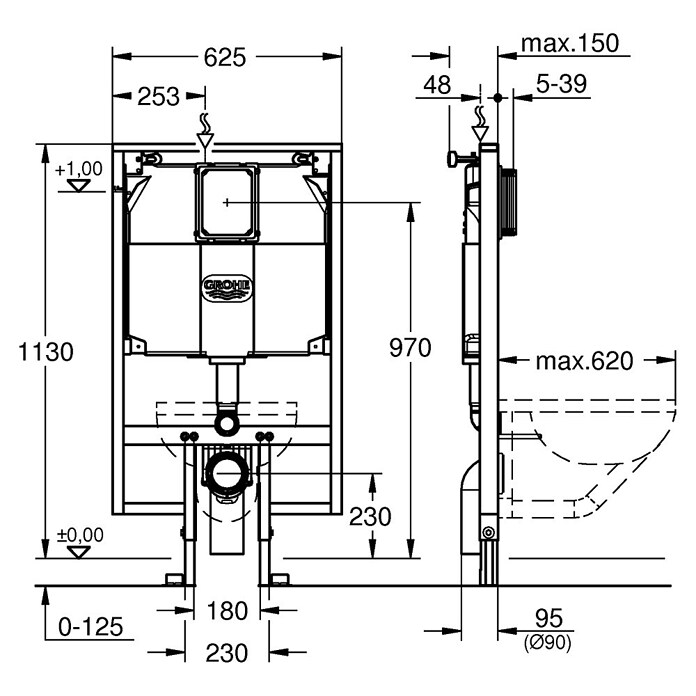Grohe Rapid SL Inbouwreservoir (9,5 x 62,5 x 113,5 cm, Met poedercoating)