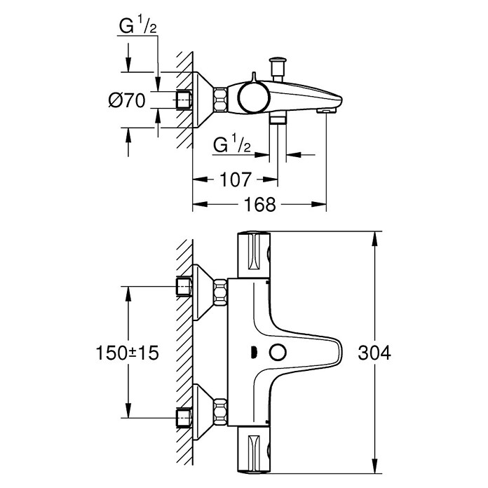 Grohe Grohtherm 800 Badthermostaat (Chroom, Glanzend)