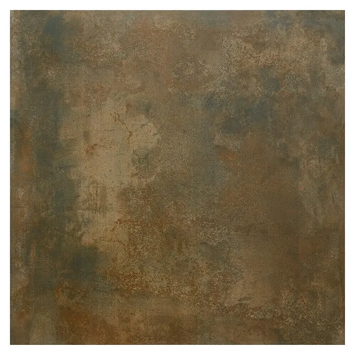 Feinsteinzeugfliese Metallique - 120 x 120 cm, Kupfer, Matt - Strukturierte Fliese mit oxidierter Metalloptik, erdigen Braun-, Rost- und Dunkelgrautönen.