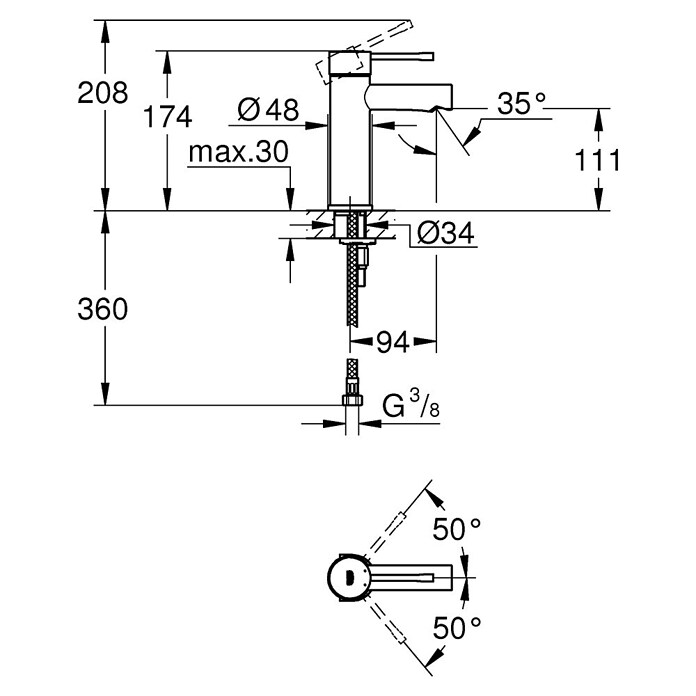 Grohe Essence New Wastafelkraan (Zonder trekstang, Chroom, Glanzend)