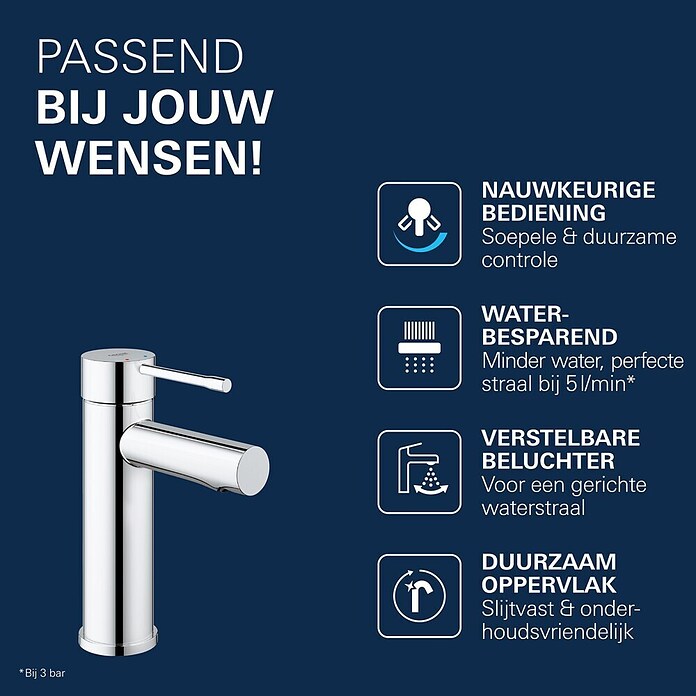 Grohe Essence New Wastafelkraan (Zonder trekstang, Chroom, Glanzend)