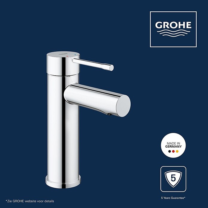 Grohe Essence New Wastafelkraan (Zonder trekstang, Chroom, Glanzend)