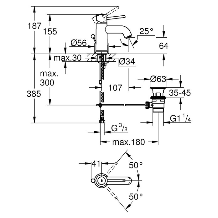 Grohe Start Classic Waschtischarmatur S-Size (Chrom, Glänzend)