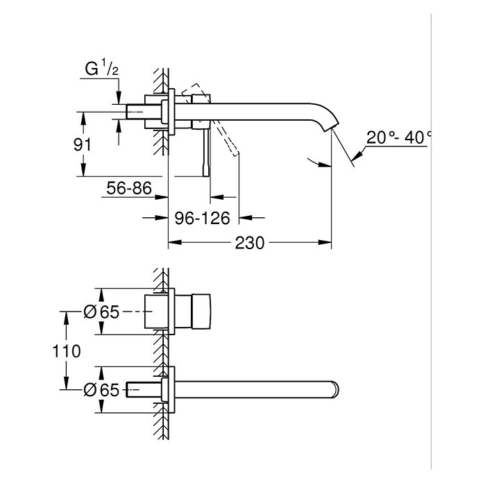 Grohe Essence Wand-Waschtischarmatur L-Size (2-Loch, Chrom, Glänzend)