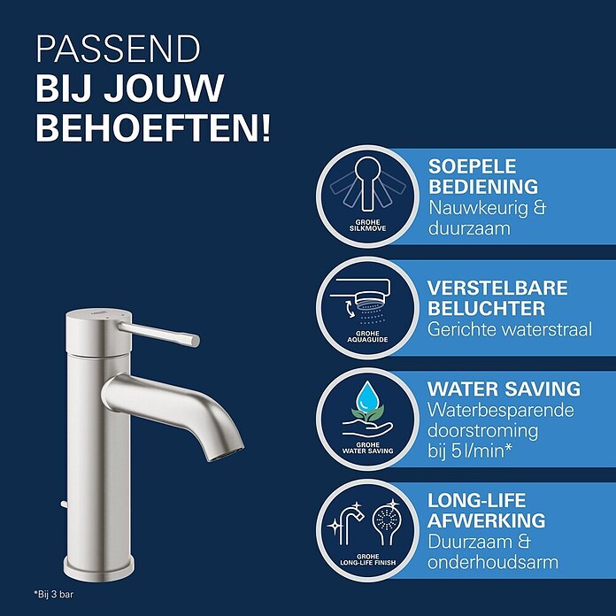 Grohe Essence New Wastafelkraan (Supersteel, Glanzend)