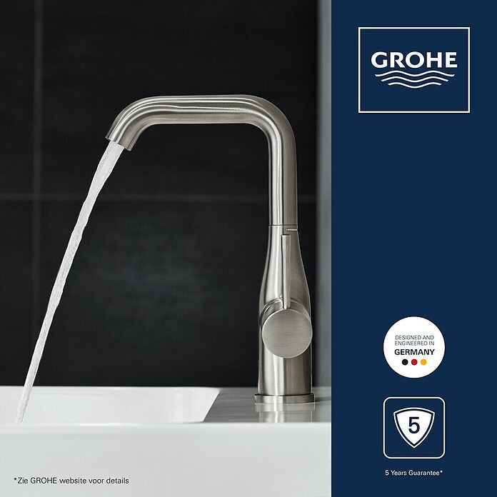 Grohe Essence New Wastafelkraan (Met trekstang, Supersteel, Glanzend)