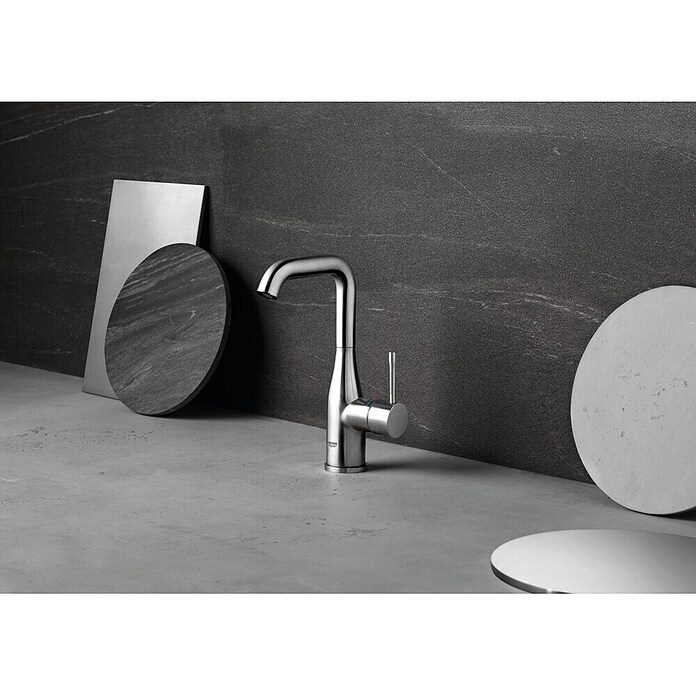 Grohe Essence New Waschtischarmatur (Mit Zugstange, Supersteel, Glänzend)