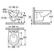 Grohe Wand-WC Bau Keramik (Spülrandlos, Ohne Spezialglasur, Spülform: Tief, WC Abgang: Waagerecht, Weiß) | BAUHAUS