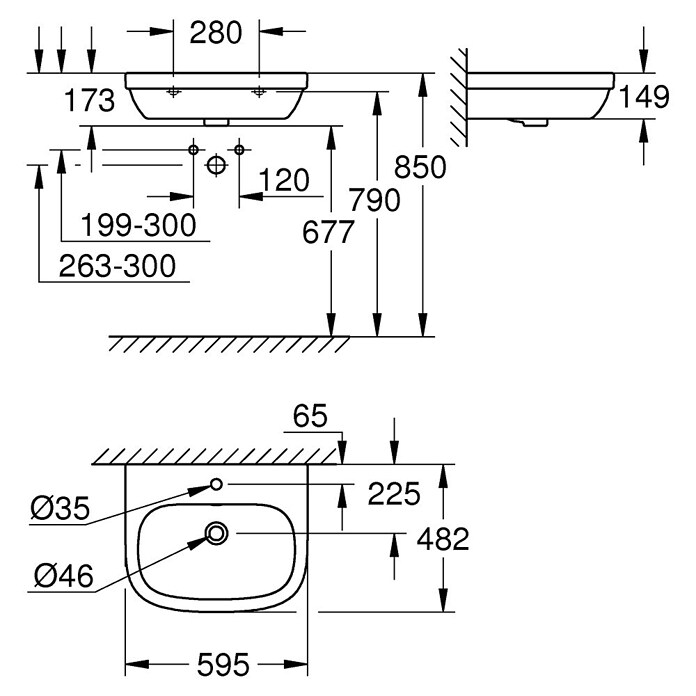 Grohe Euro Keramik Wastafel (60 x 48 cm, Zonder coating, Keramiek, Wit)