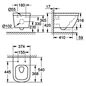 Grohe Euro Keramik Hangend Toilet Spoelrandloos  Typ 2 (Zonder coating, Diepspoeler, Wit)
