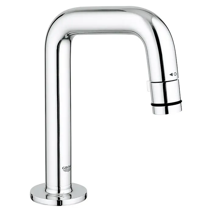 Grohe Grifo monomando de agua fría Universal - Caño en U, Cromo, Resplandeciente - Grifo cuello de cisne cromado pulido con boquilla rociadora ajustable.