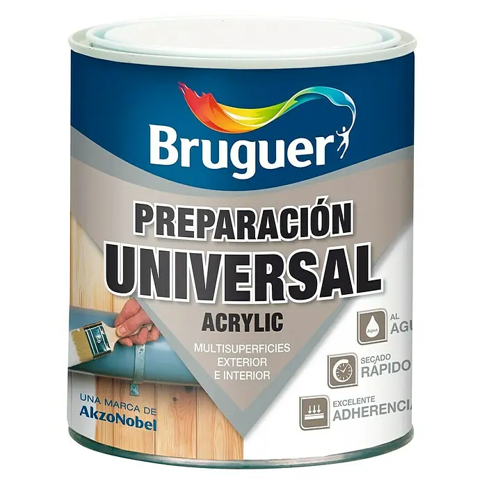 Bruguer Imprimación universal Universal Acrylic - Blanco, 750 ml - Bote de Preparación Universal Acrílica Bruguer, una imprimación versátil para superficies interiores y exteriores.