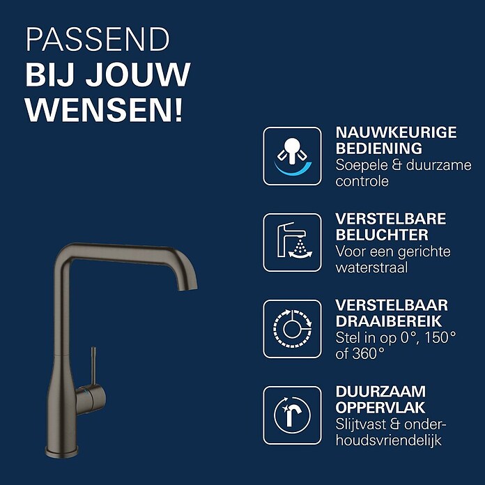 Grohe Essence Keukenkraan (Hard grafiet, Geborsteld, Hoge uitloop)