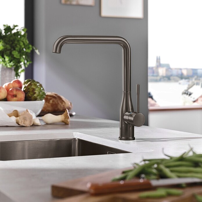 Grohe Essence Keukenkraan (Hard grafiet, Geborsteld, Hoge uitloop)