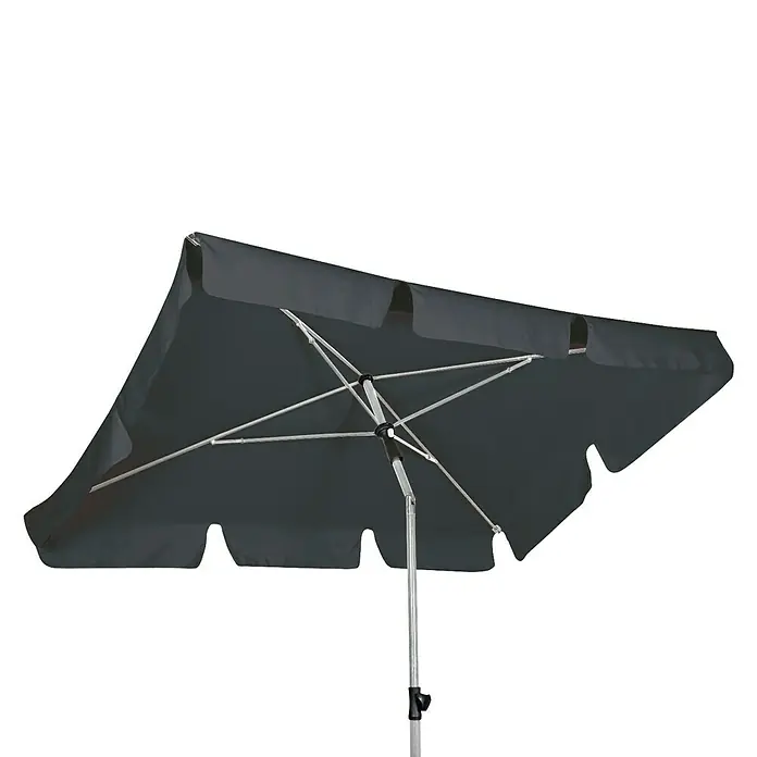 Doppler Marktschirm Active ParagonAnthrazit, L x B: 180 x 120 cm - Darstellung eines quadratischen, grauen Sonnenschirms mit silbernem Gestell. Ideal für schattige Plätze im Freien.