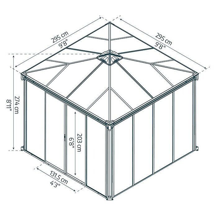 Palram Gartenpavillon Ledro 3000 (L x B: 295 x 295 cm, Anthrazit, Bronze)