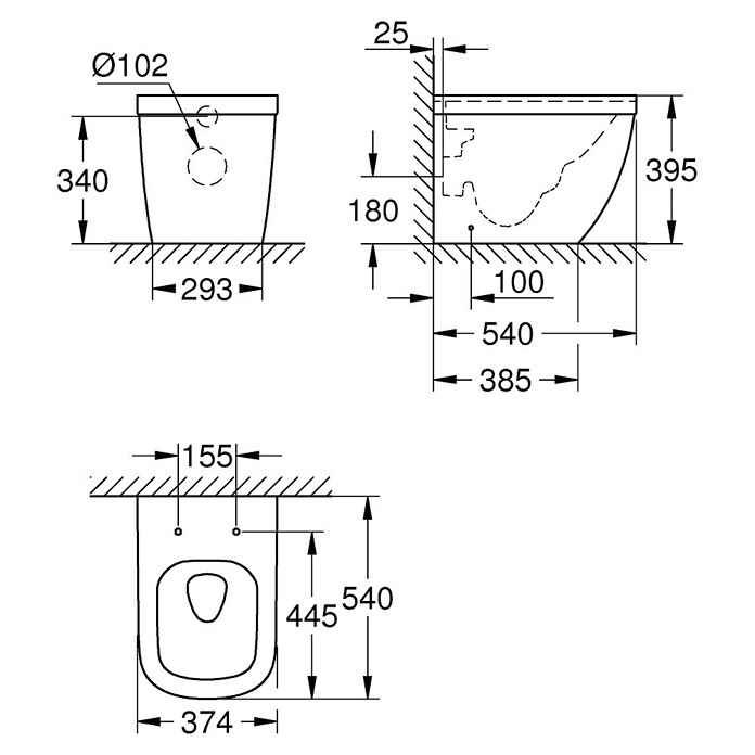 Grohe Euro Keramik Spoelrandloos staand toilet Typ 2 (Zonder coating, Diepspoeler, Uitlaat: Horizontaal, Wit)
