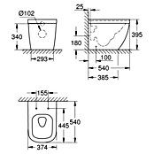 Grohe Euro Keramik Spoelrandloos staand toilet Typ 2 (Zonder coating, Diepspoeler, Uitlaat: Horizontaal, Wit)