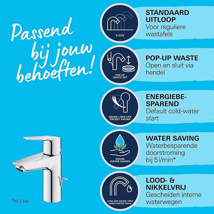 Grohe QuickFix Wastafelkraan Start (Afvoer armatuur: 109 mm, Chroom, Glanzend) | BAUHAUS
