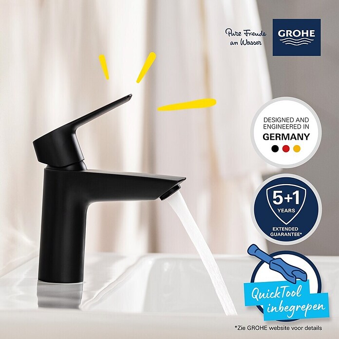Grohe Start Wastafelkraan S-Size (Afvoer armatuur: 109 mm, Mat, Zwart) | BAUHAUS