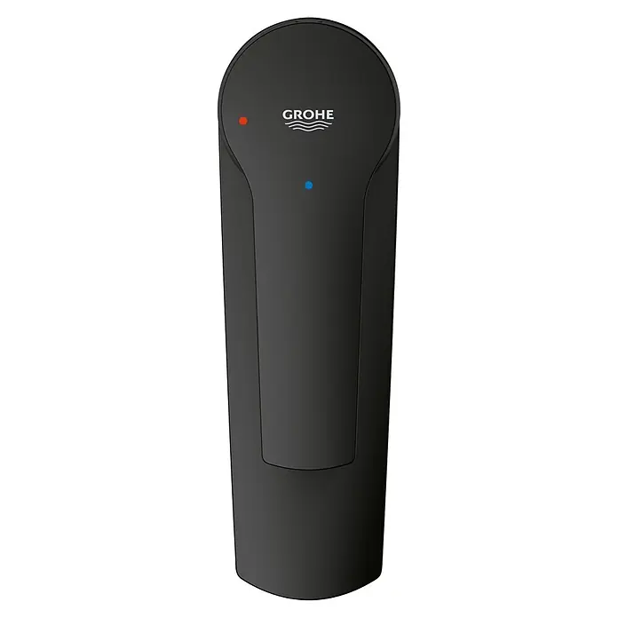 Grohe Start Waschtischarmatur S-Size - Ausladung Armatur: 109 mm, Matt, Schwarz - Grohe elektronische Armaturensteuerung in Mattschwarz mit roten und blauen Anzeigen.