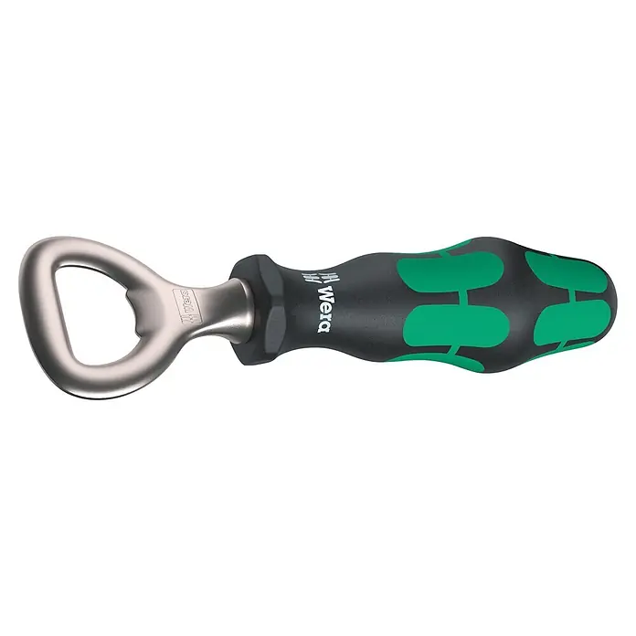 Wera Flaschenöffner - 148 mm - Flaschenöffner mit metallischem Kopf und ergonomischem schwarz-grünem Griff.