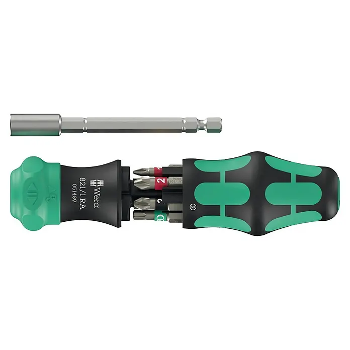 Wera Schraubendreher-Set 28RA1 - 6 -tlg. - Wera schwarz-grüner Ratschen-Schraubendrehergriff mit Bits.
