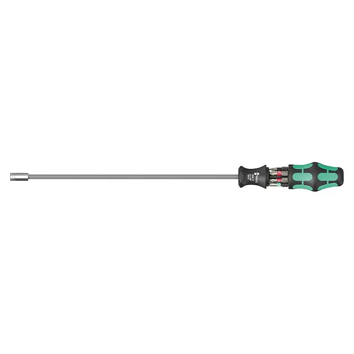 Wera Schraubendreher-Set Kompakt 27 - 7 -tlg. - Wera Kraftform Schraubendreher mit schwarz-grünem Griff, langem Schaft und integriertem Bit-Magazin für Phillips, Pozidriv und Torx Bits.