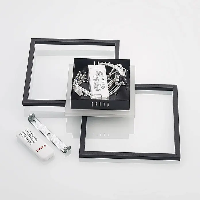 Lindby Deckenleuchte Fjardo - L x B x H: 57,5 x 35,5 x 7,5 cm, schwarz