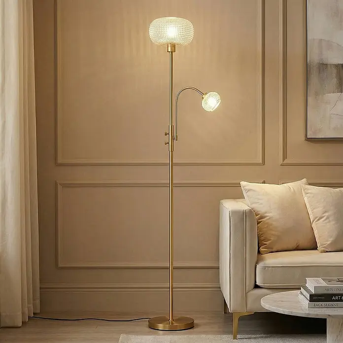 Lindby LED-Leseleuchte Aliette - Höhe: 180 cm, messing / gold, creme / amber