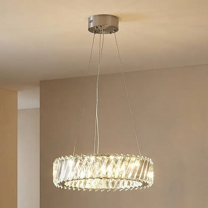 Lucande Pendelleuchte Glacis - L x B x H: 40 x 40 x 10 cm, klar / transparent, klar, chrom
