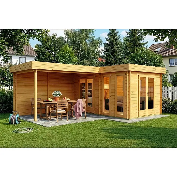 Alpholz Gartenhaus Quinta - Außenmaß inkl. Dachüberstand (B x T): 720 x 520 cm, Holz, Pinie