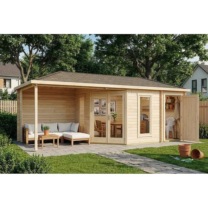 Alpholz Gartenhaus Liwa - Außenmaß inkl. Dachüberstand (B x T): 728 x 317 cm, Holz, Naturbelassen