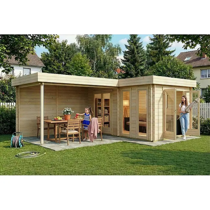 Alpholz Gartenhaus Quinta - Außenmaß inkl. Dachüberstand (B x T): 720 x 520 cm, Holz, Naturbelassen
