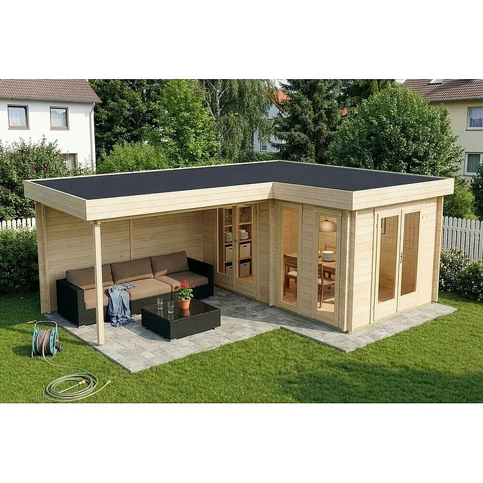Alpholz Gartenhaus Quinta - Außenmaß inkl. Dachüberstand (B x T): 720 x 530 cm, Holz, Naturbelassen