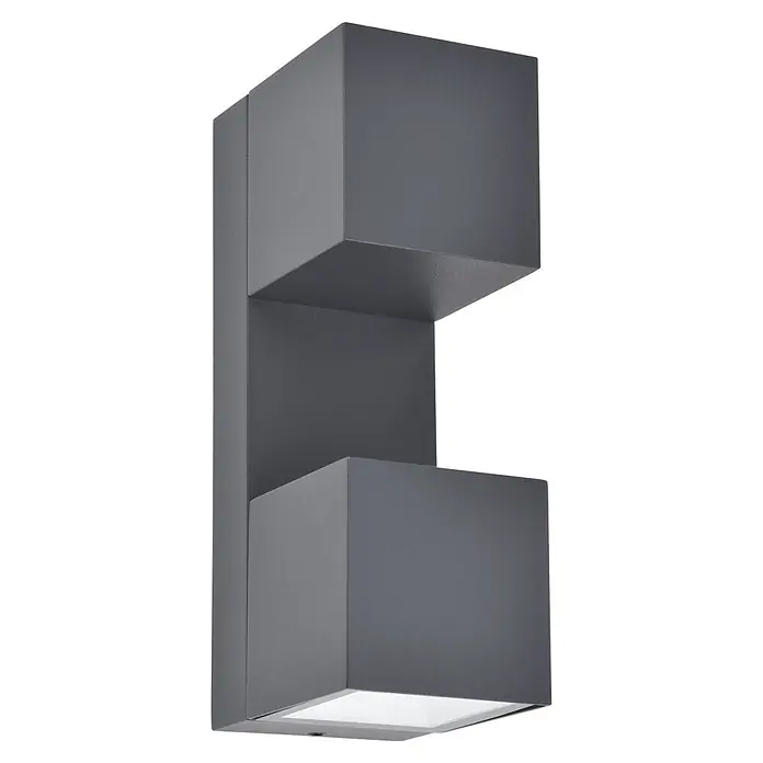 Lutec Aplique para exterior LED Fari - 10 W, L x An x Al: 92 x 65 x 193 mm, Gris oscuro, Aluminio, IP54 - Lámpara de pared LED rectangular antracita.