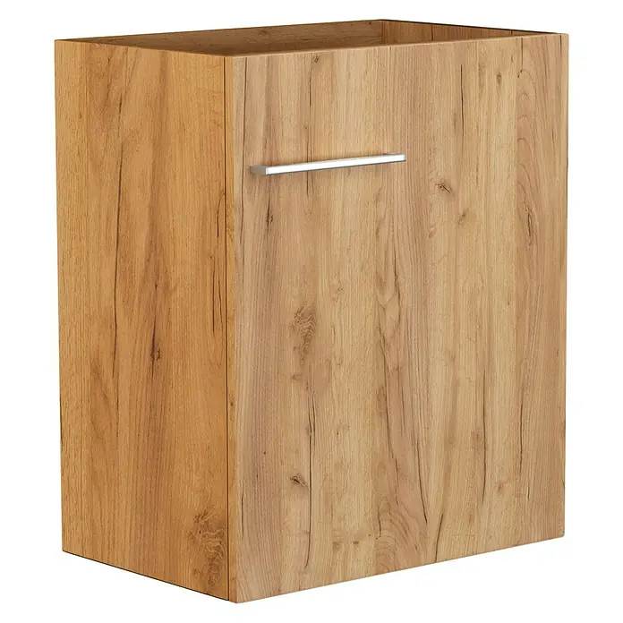 Camargue Espacio Waschtischunterschrank - 50 x 33 x 60 cm, Doce - Abbildung eines modernen Waschtischunterschranks in Holzoptik mit einem silbernen Griff, ideal für jedes Badezimmer.