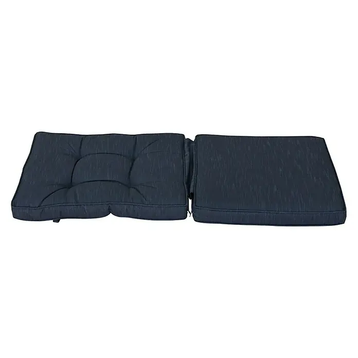 Malaga Ersatzkissen - Passend für: Sunfun Malaga Loungesessel - Nahaufnahme eines dunkelblauen, zweiteiligen Outdoor-Sitzkissens mit gesteppten Details, ideal für Gartenmöbel.