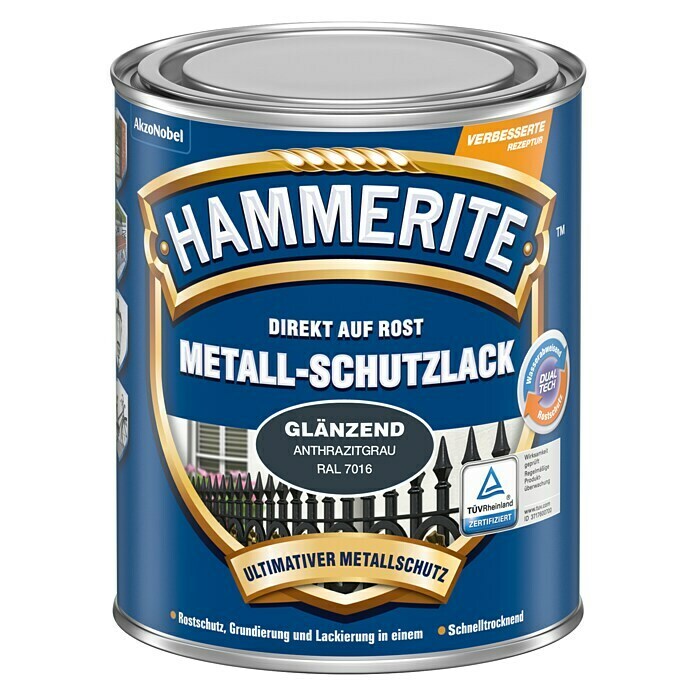 Hammerite Metall-Schutzlack (Anthrazitgrau, 750 ml, Glänzend, Lösemittelhaltig)
