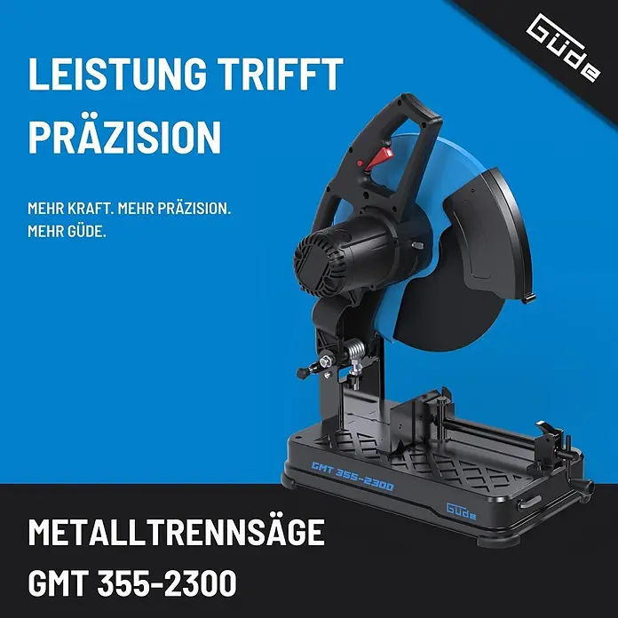 Güde Trennschneider - 2.300 W, Durchmesser Sägeblatt: 355 mm, Leerlaufdrehzahl: 4.000 U/min - Schwarze und blaue Güde Metalltrennsäge GMT 355-2300.