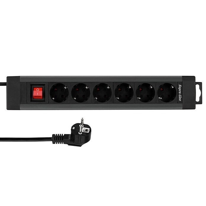 SupraLine Produžni kabel s utičnicama (6-struko, Crna)