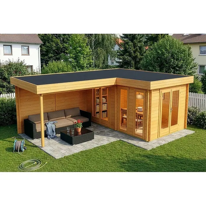 Alpholz Gartenhaus Quinta - Außenmaß inkl. Dachüberstand (B x T): 720 x 520 cm, Holz, Pinie