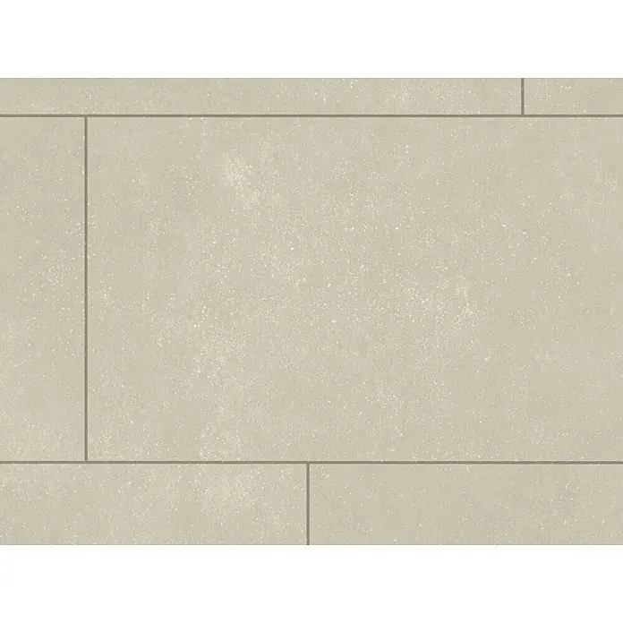 b!design Vinylboden SPC - Chiasso, Fliese, 800 x 400 x 5 mm - Helle beige Steinoptikfliesen mit gesprenkelter Textur und dunkelgrauen Fugen in versetztem Muster.
