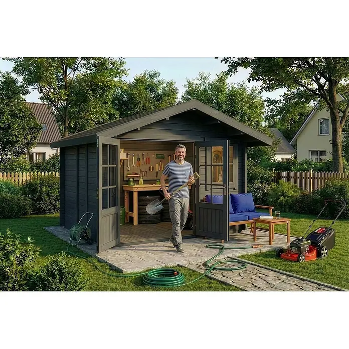 Alpholz Gartenhaus Palermo - Außenmaß inkl. Dachüberstand (B x T): 331 x 331 cm, Holz, Grau